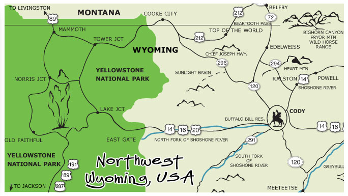 Northwest Wyoming, USA Map
